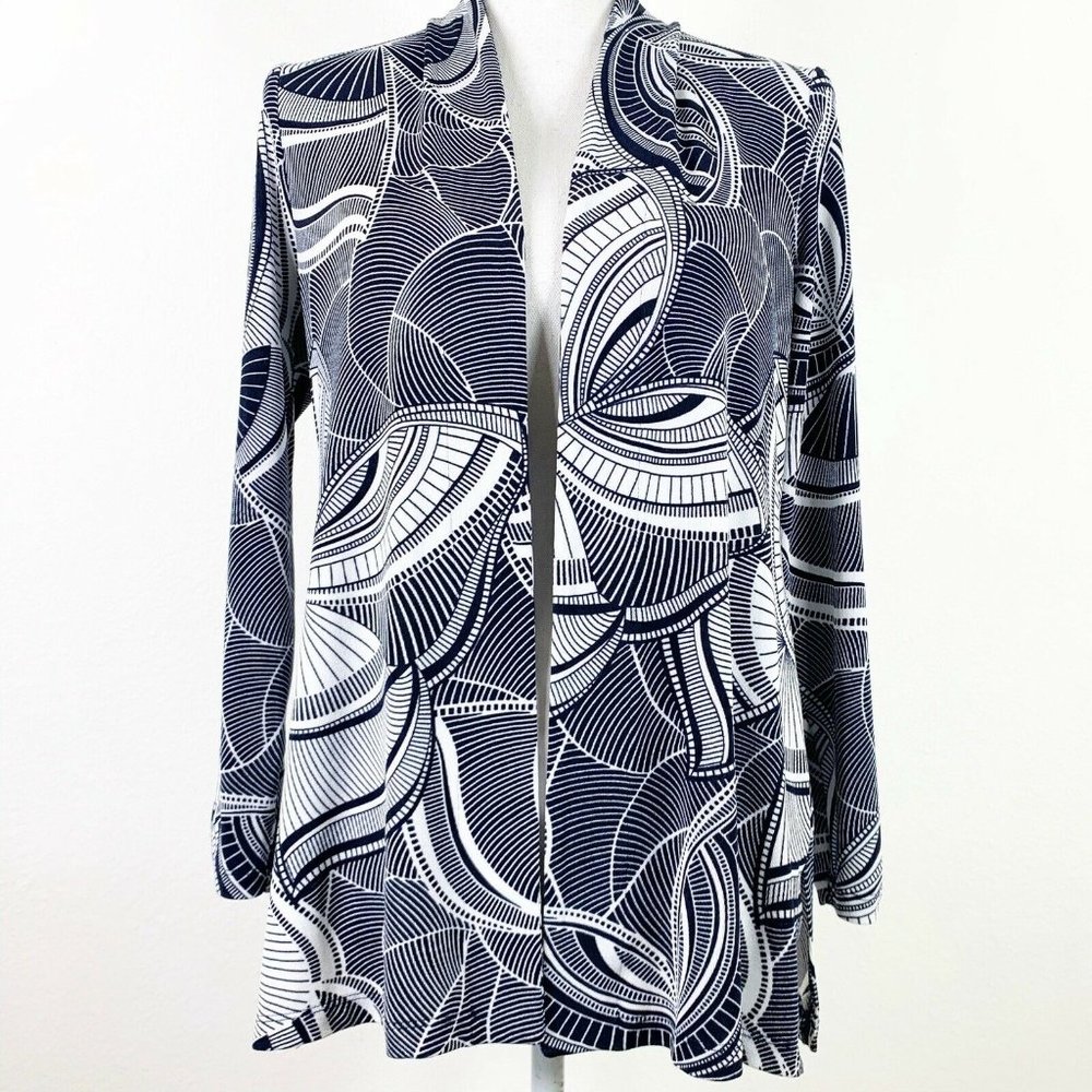 Chicos travelers small Cardigan Top Open Front 3/4 Sleeve Blue